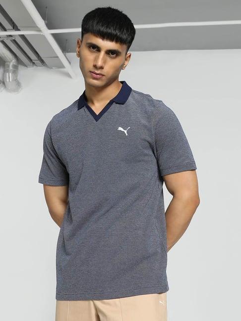 puma blue cotton regular fit polo t-shirt