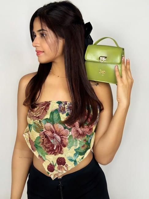 baggit valentines collection teeny green pu solid miniature satchel handbag