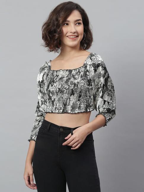 kassually black & white floral print crop top