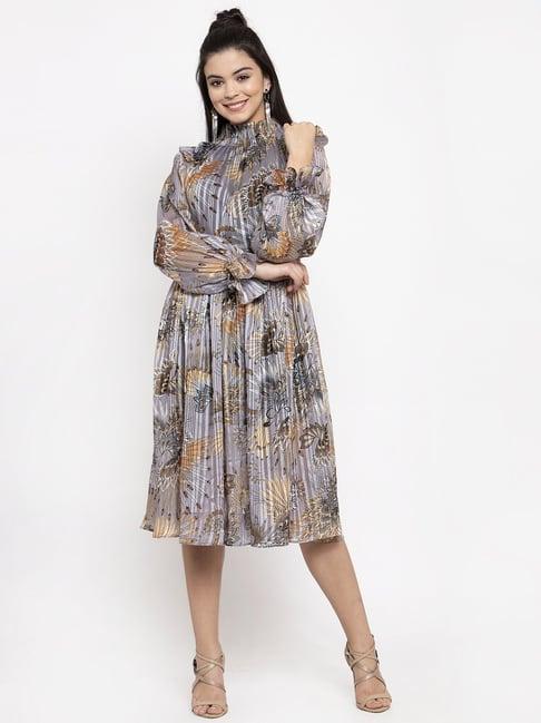 kassually grey printed midi dress