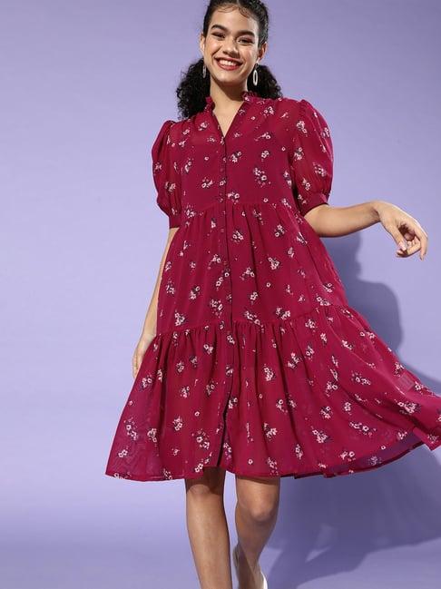 kassually red floral print shirt dress with inner