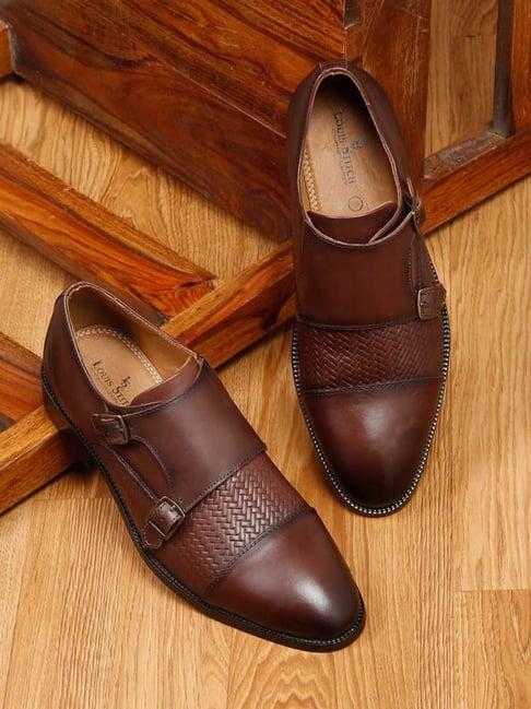 louis stitch men's brunette brown monk shoes