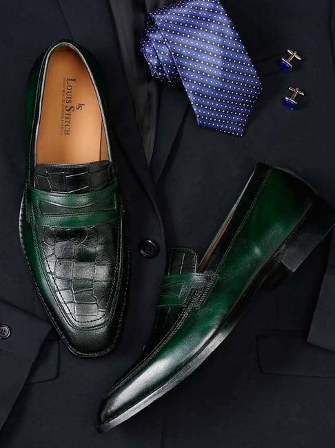 louis stitch men's forest green formal loafers