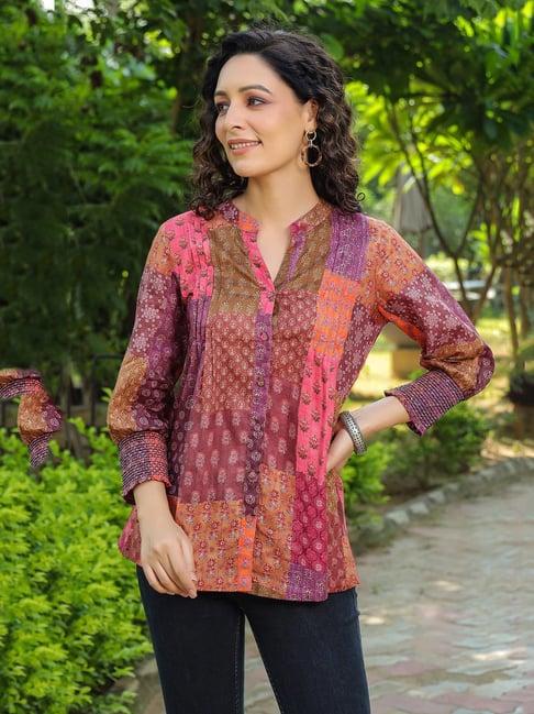 rain and rainbow multicolor cotton printed a line kurti