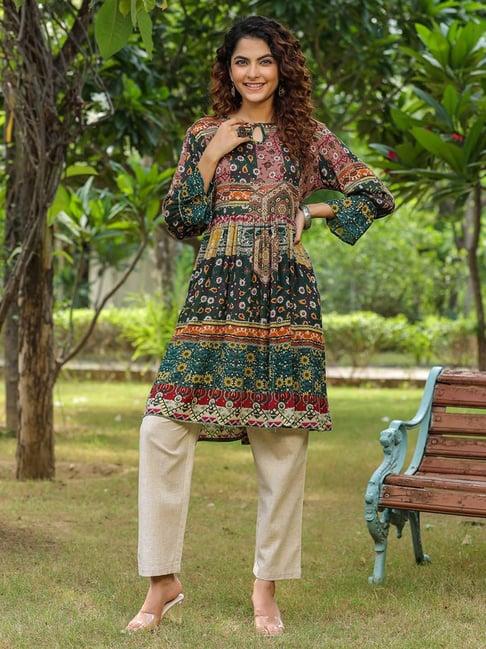 rain and rainbow multicolor printed a line kurta