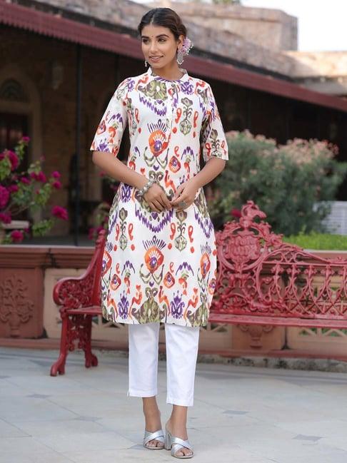 rain and rainbow multicolor cotton printed straight kurta