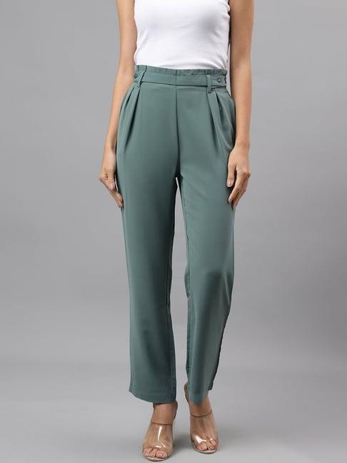 latin quarters green regular fit mid rise pleated trousers