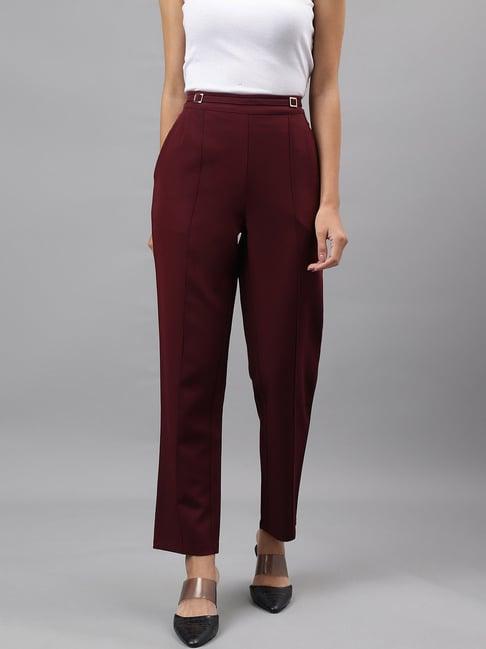 latin quarters maroon regular fit mid rise trousers