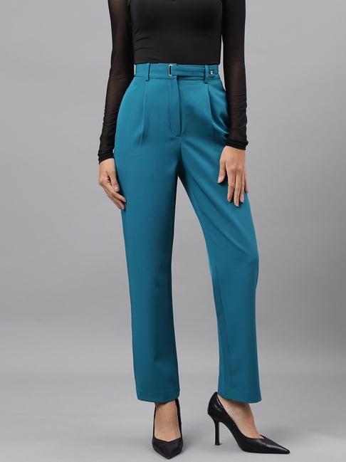 latin quarters turquoise regular fit mid rise pleated trousers