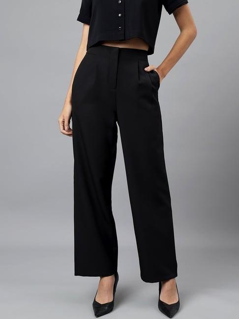 latin quarters black regular fit mid rise pleated trousers