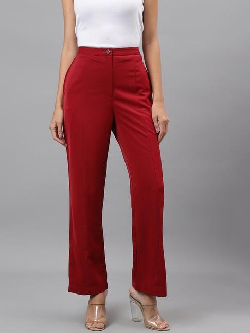 latin quarters maroon regular fit mid rise trousers