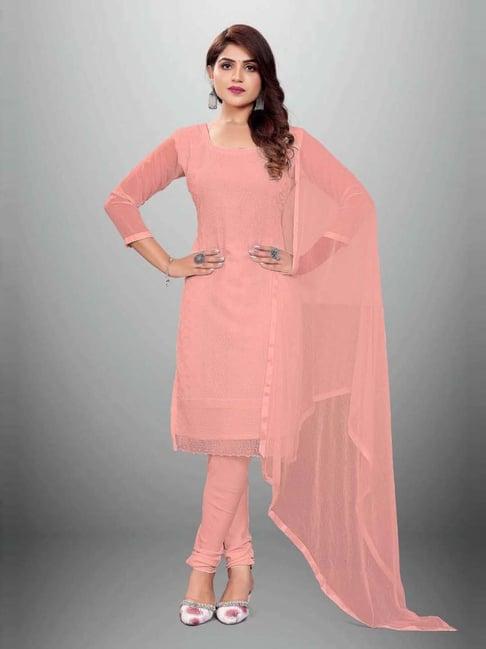 apnisha pink embroidered unstitched dress material