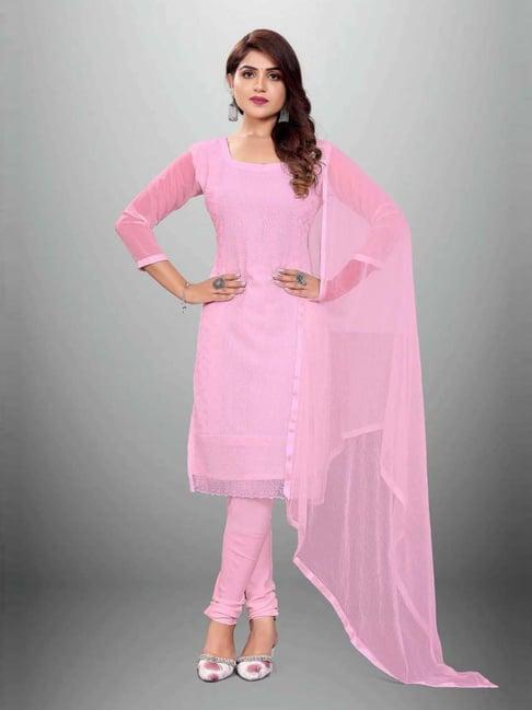 apnisha pink embroidered unstitched dress material