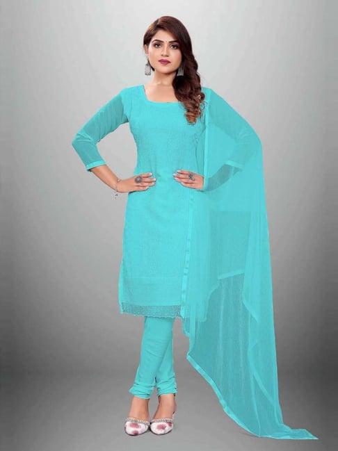 apnisha blue embroidered unstitched dress material