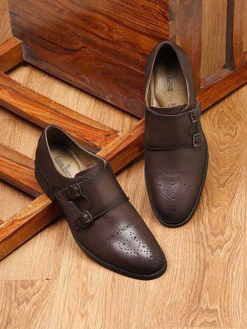 louis stitch men's brunette brown monk shoes