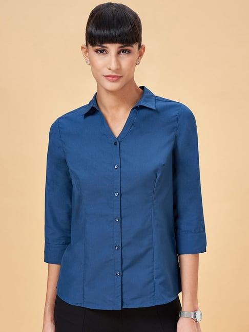 annabelle by pantaloons legion blue regular fit formal shirt