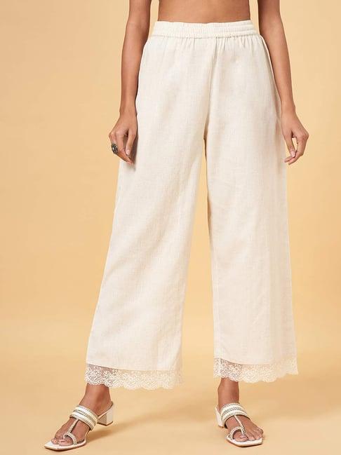 rangmanch by pantaloons white cotton palazzos