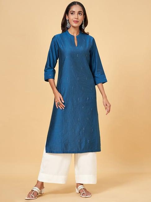 rangmanch by pantaloons navy striped straight kurta