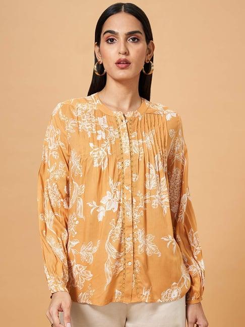 marigold lane yellow floral print top