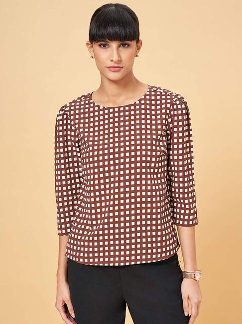 annabelle by pantaloons brown printed top