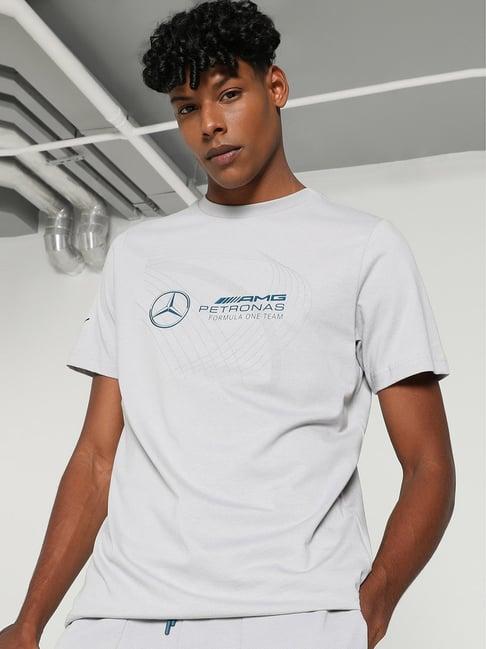 puma mercedes-amg petronas motorsport team silver cotton regular fit printed sports t-shirt