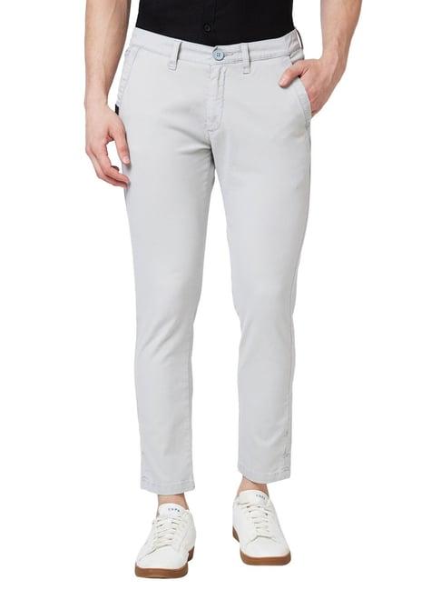 spykar grey cotton slim fit trousers