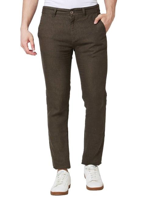 spykar green linen jogger fit trousers