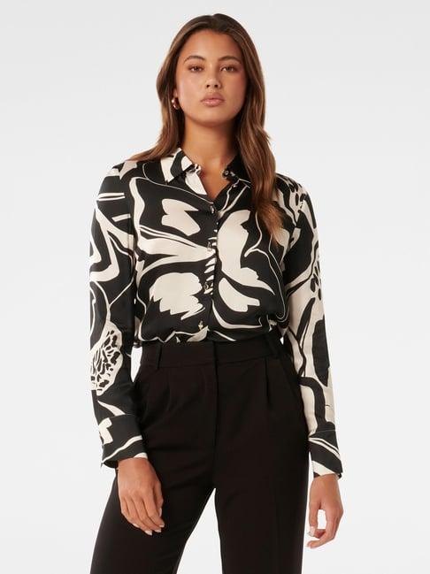 forever new black & white viscose printed shirt