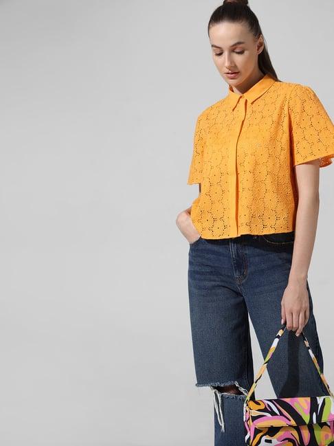 only orange cotton self design shirt