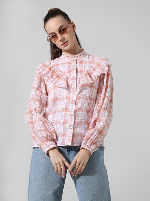 only pink & white cotton checks shirt