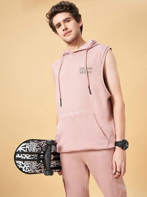 street 808 by pantaloons misty rose boxy fit sleeveless hooded sweatshirt