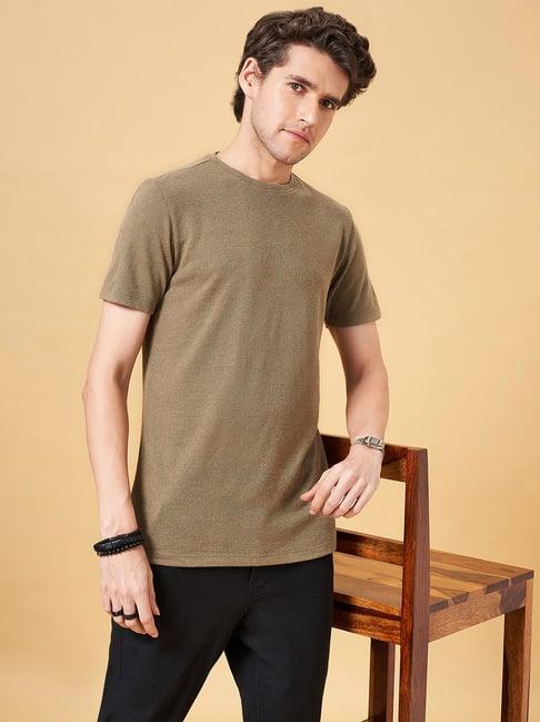 7 alt by pantaloons olive slim fit crew t-shirt