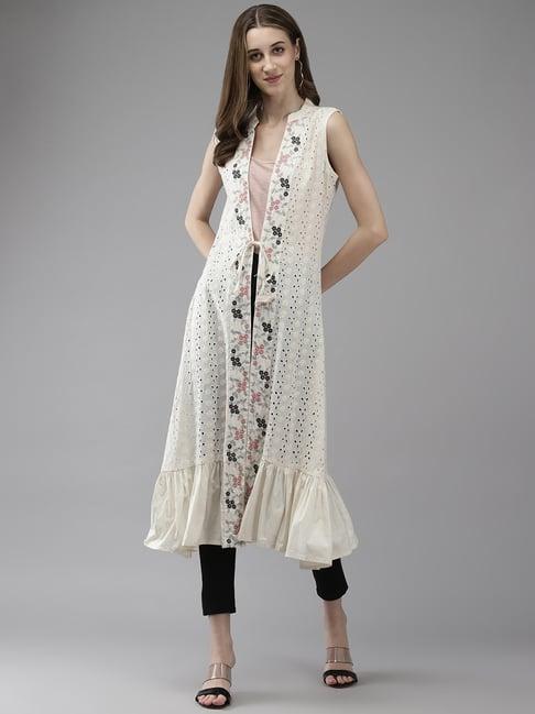 aarika white cotton embroidered shrug