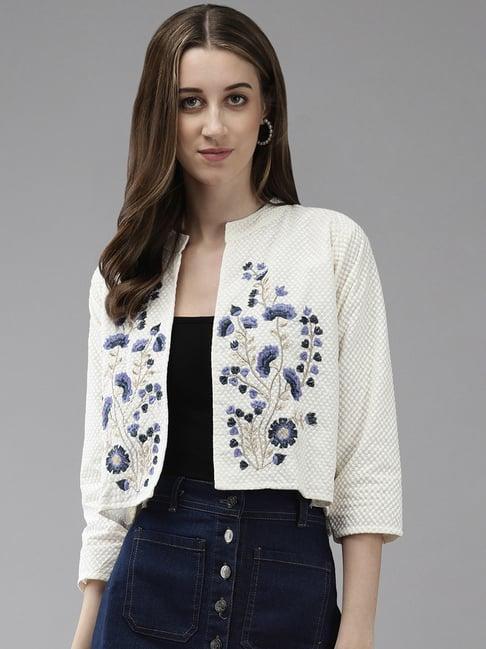 aarika white cotton embroidered shrug