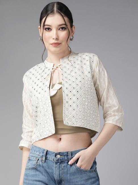 aarika white cotton embellished shrug