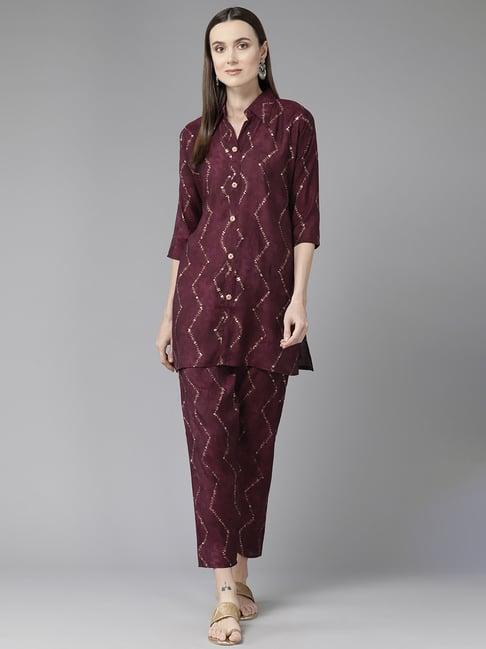 aarika purple printed kurti pant set