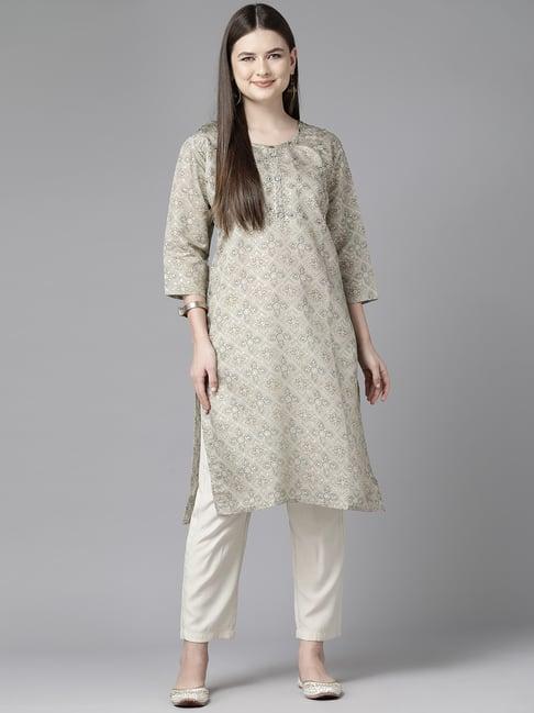 aarika grey embellished straight kurta