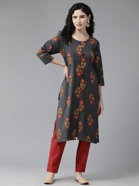 aarika grey embellished straight kurta