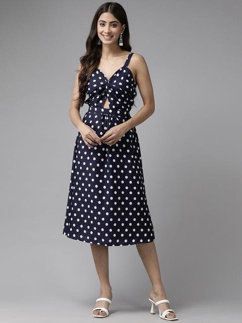 aarika navy polka dots a-line dress