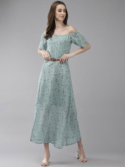 aarika green floral print maxi dress