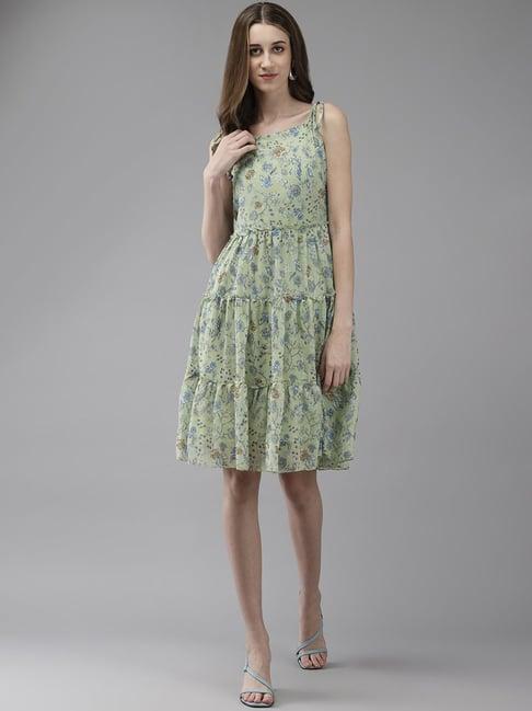 aarika green floral print a-line dress