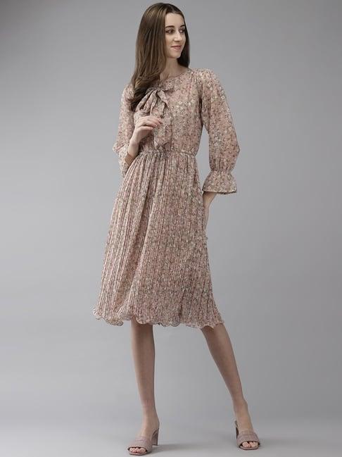 aarika beige floral print a-line dress