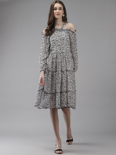 aarika white printed a-line dress