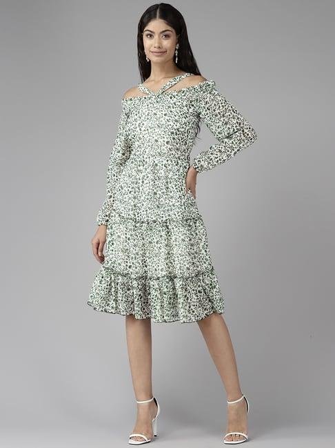 aarika white printed a-line dress