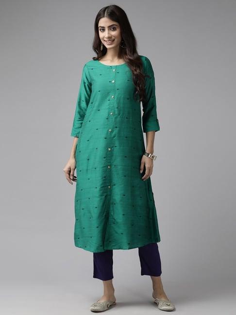 aarika rama green embroidered straight kurta