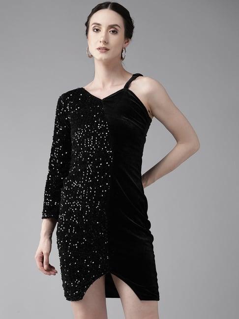 aarika black embellished bodycon dress