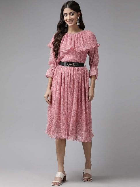 aarika pink printed a-line with belt