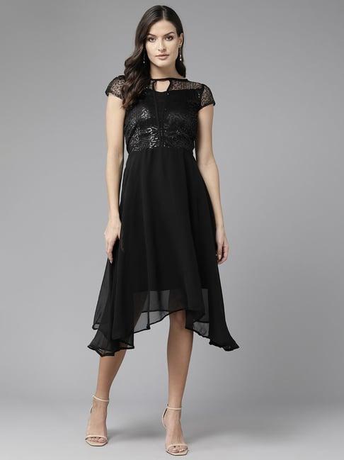 aarika black embellished high-low dress