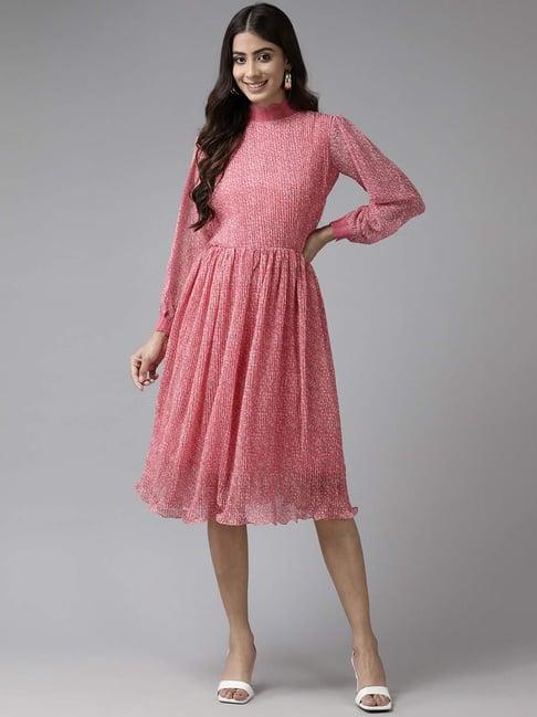 aarika pink printed a-line dress