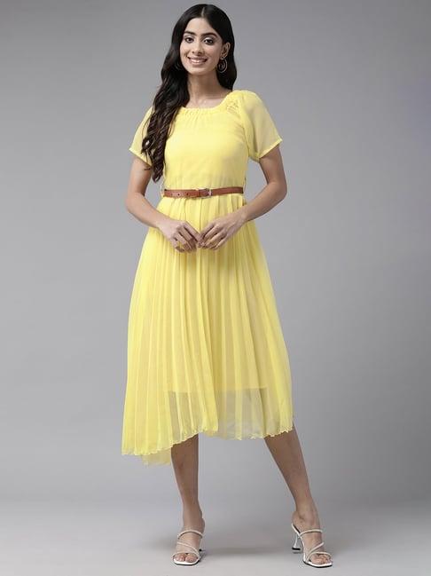 aarika yellow a-line with belt